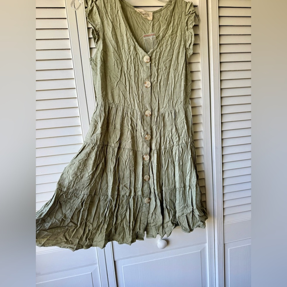 Sweet Wanderer Olive Tiered Button-Front Midi Dress